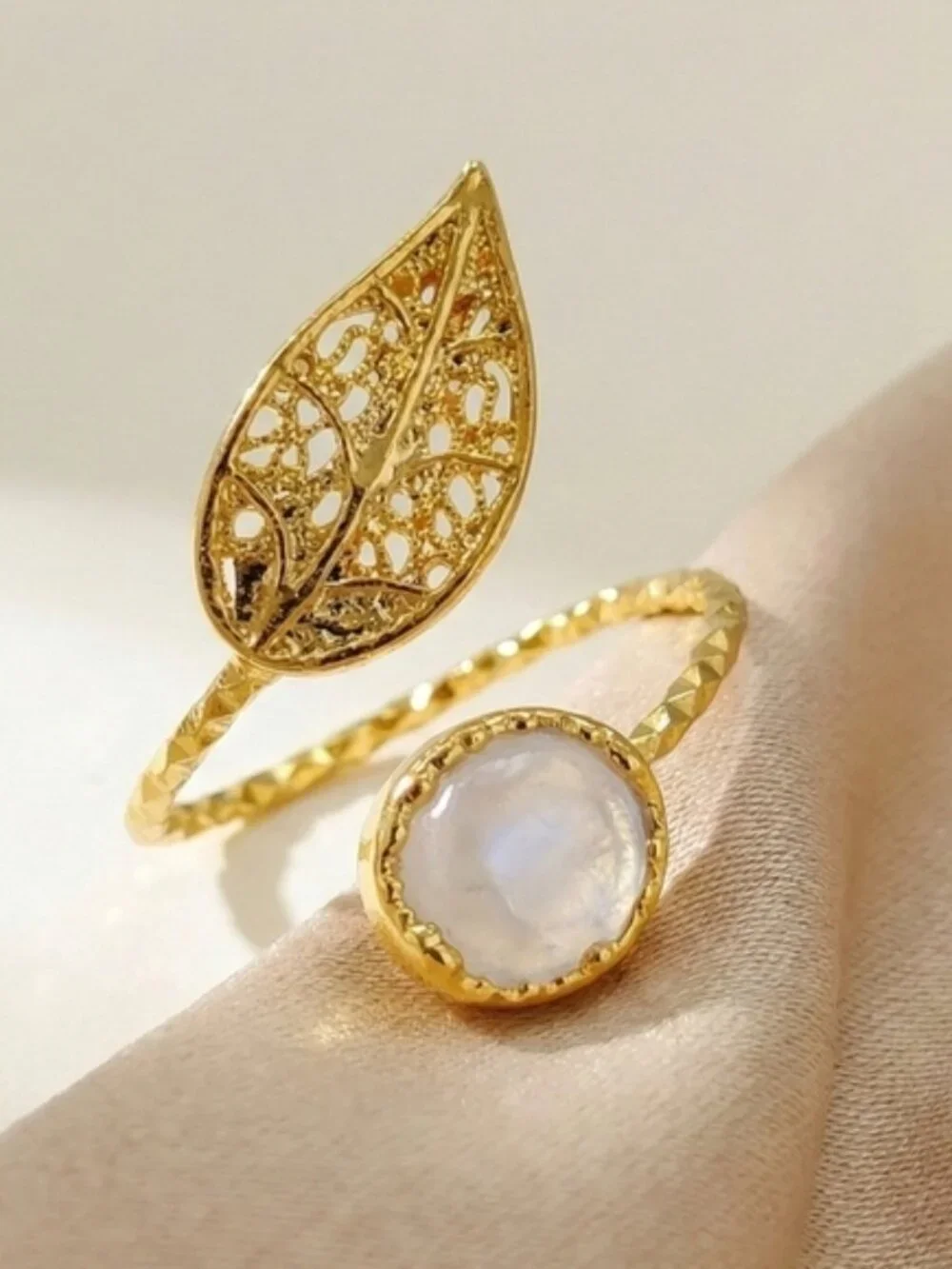 Turkish Filigree Leaf Wrap Ring Grand Bazaar 18K Gold Plated Pearl Adj 6-10